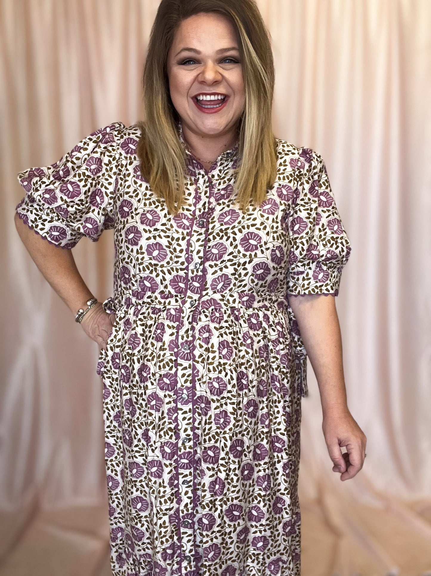 Perfect Purple Primrose Curvy Floral Midi Dress