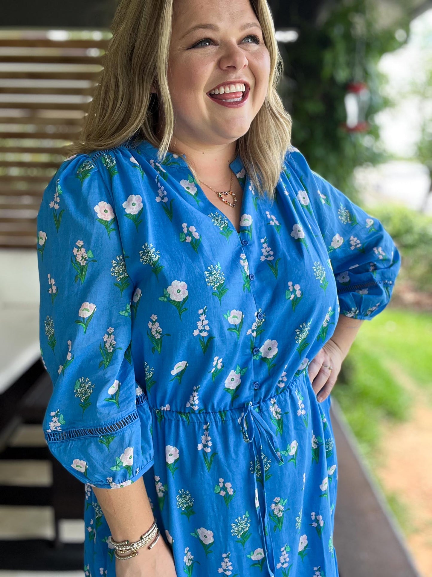 Petal Pop Plus-Size Floral Drawstring Midi Dress