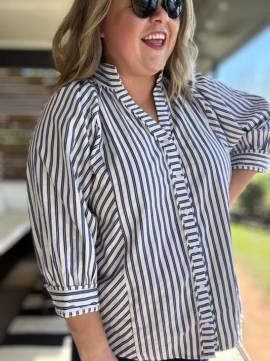 Picnic Pinstripe Curvy Navy Stripe Top