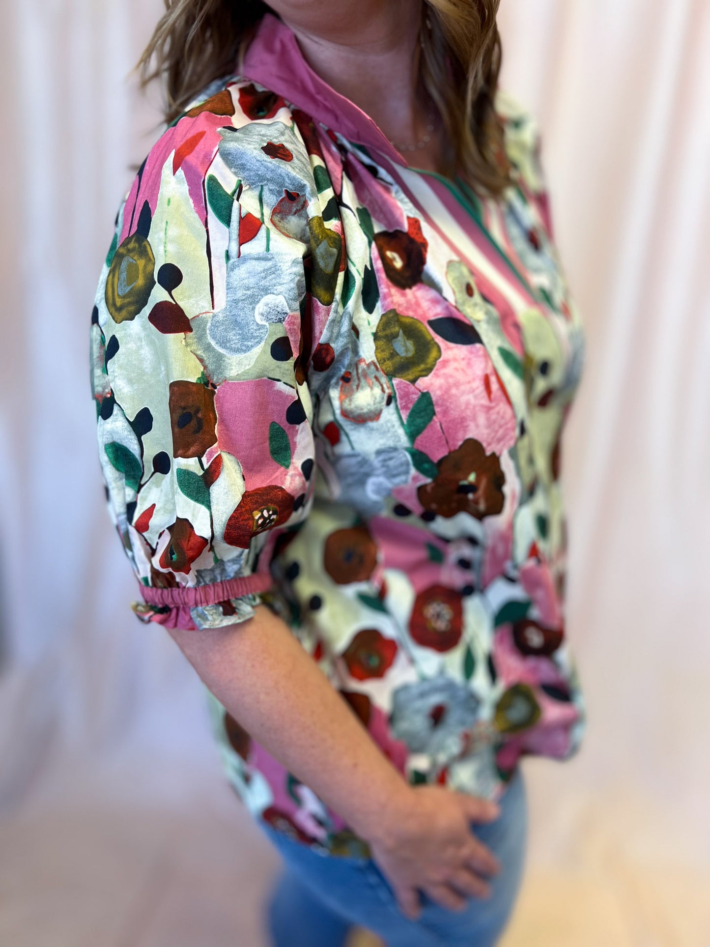 Playful Pansies Curvy Pink Floral Top