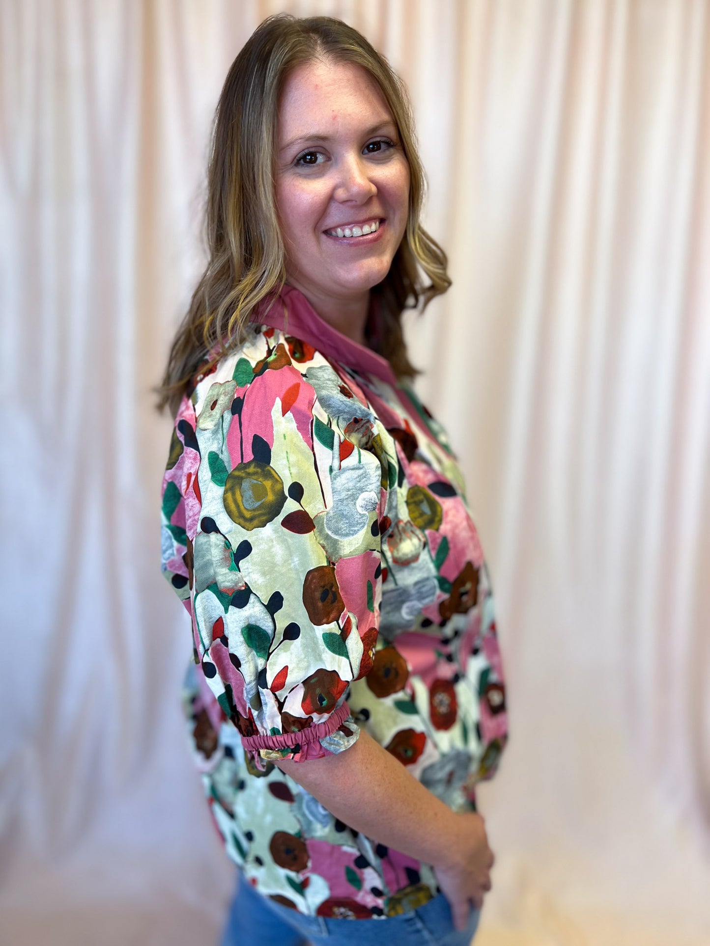 Playful Pansies Curvy Pink Floral Top