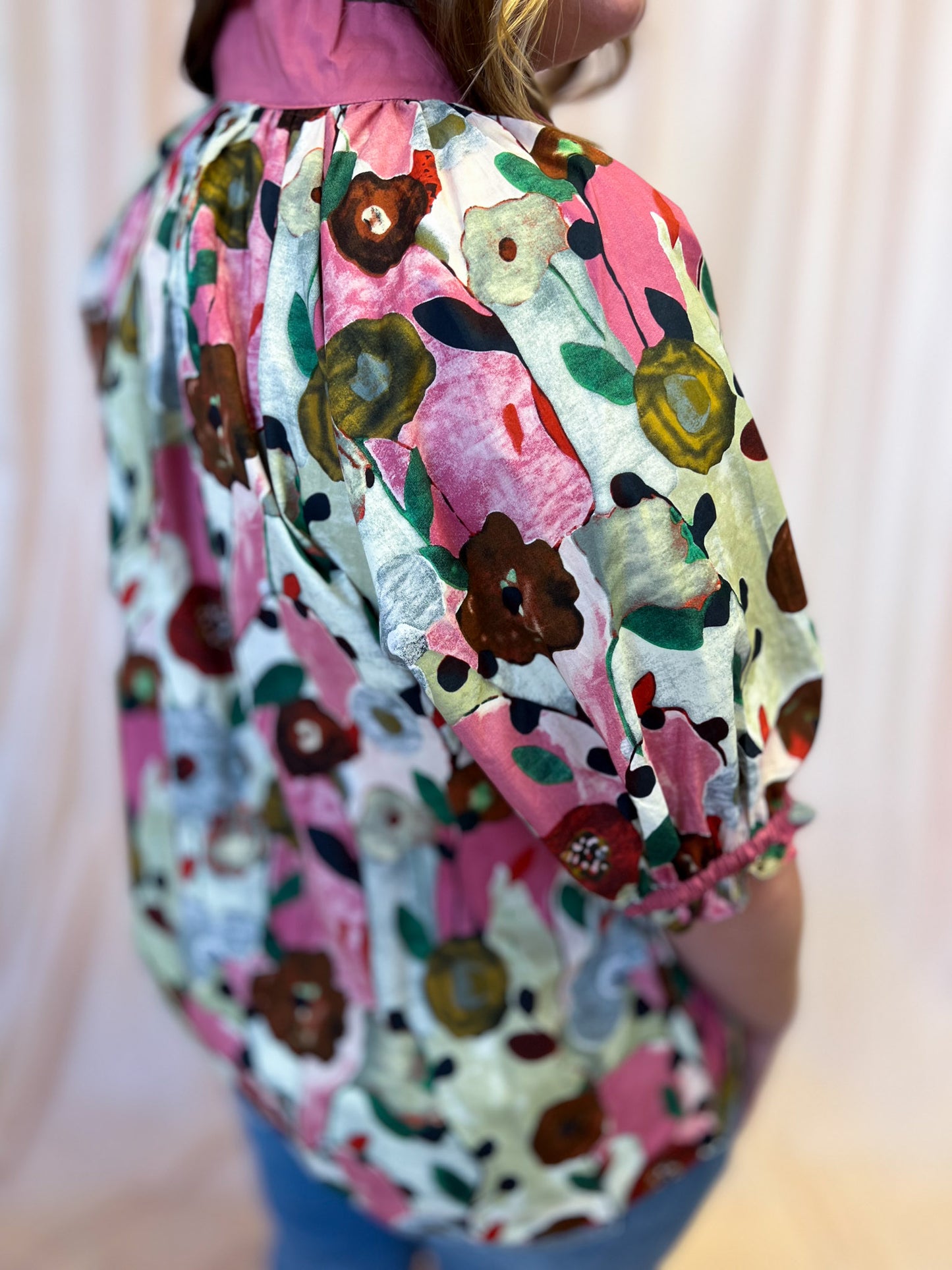 Playful Pansies Curvy Pink Floral Top