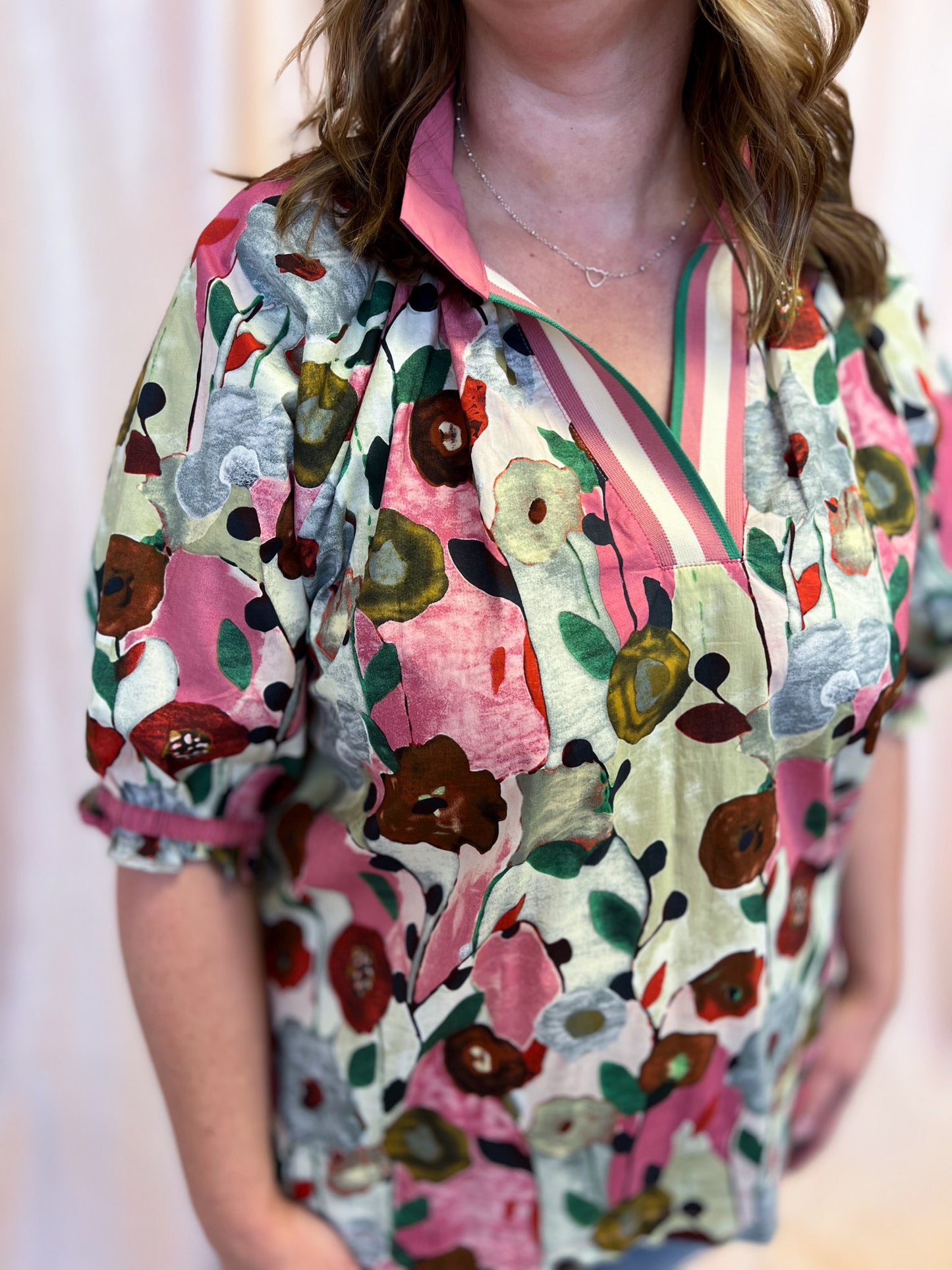 Playful Pansies Curvy Pink Floral Top
