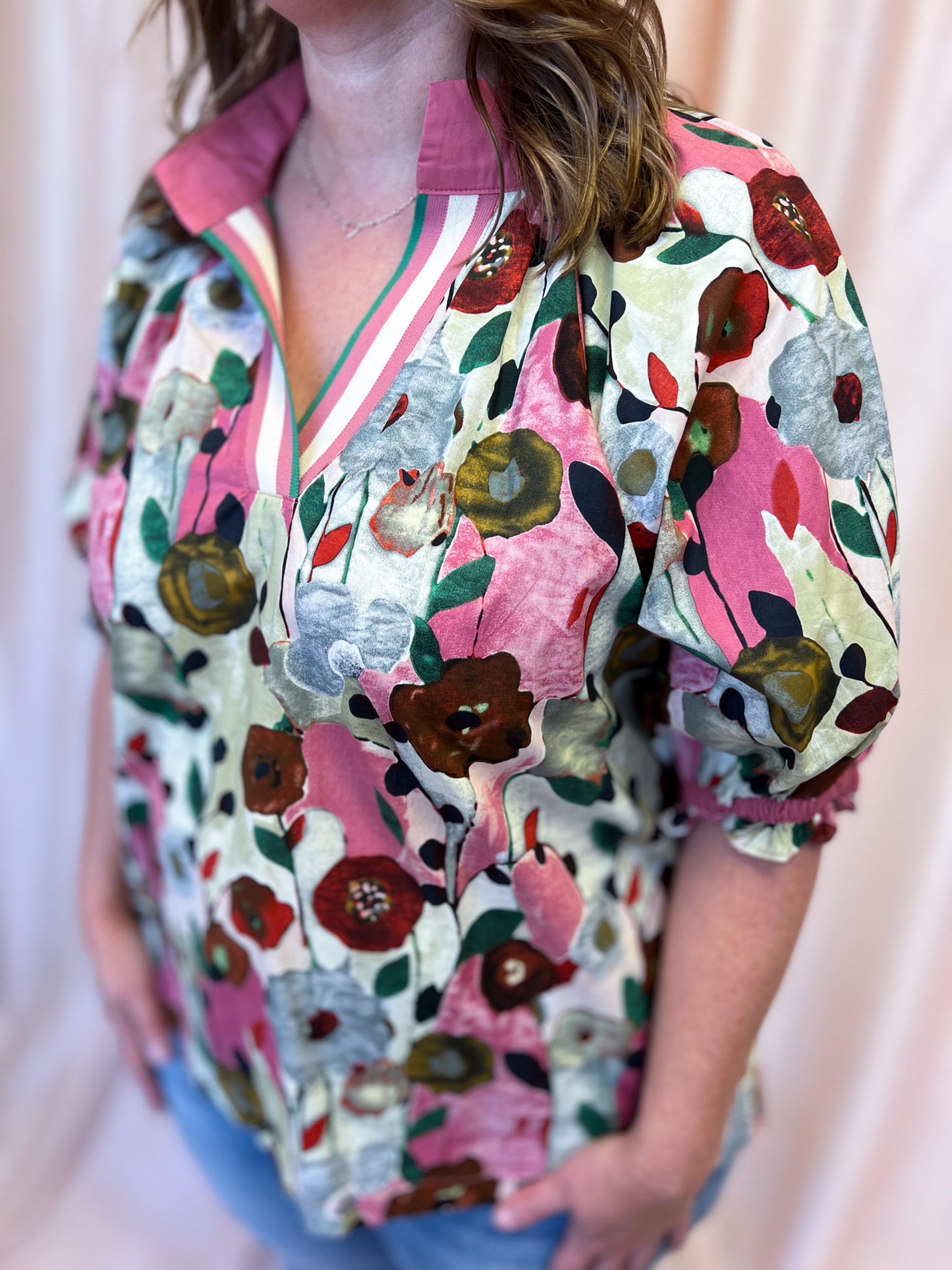 Playful Pansies Curvy Pink Floral Top