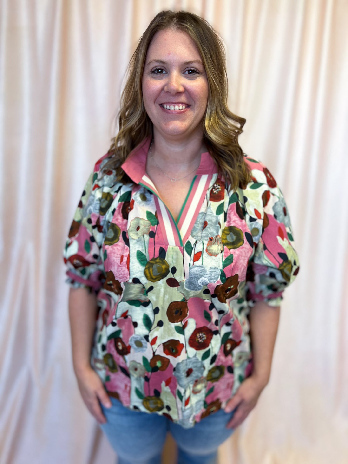Playful Pansies Curvy Pink Floral Top