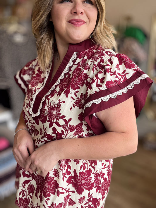 Polish Curvy Burgundy Floral Top