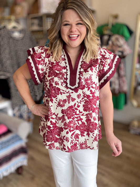 Polish Curvy Burgundy Floral Top