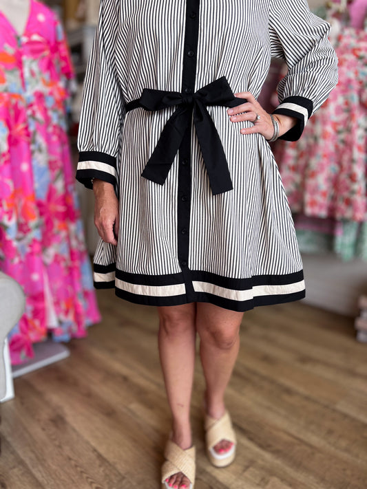Polished & Preppy Contrast Pinstripe Dress