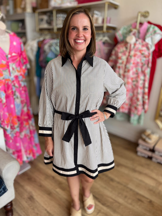 Polished & Preppy Contrast Pinstripe Dress