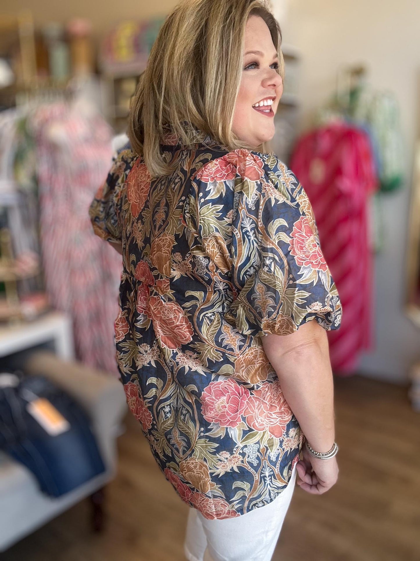 Posh Paisley Curvy Floral Peasant Blouse