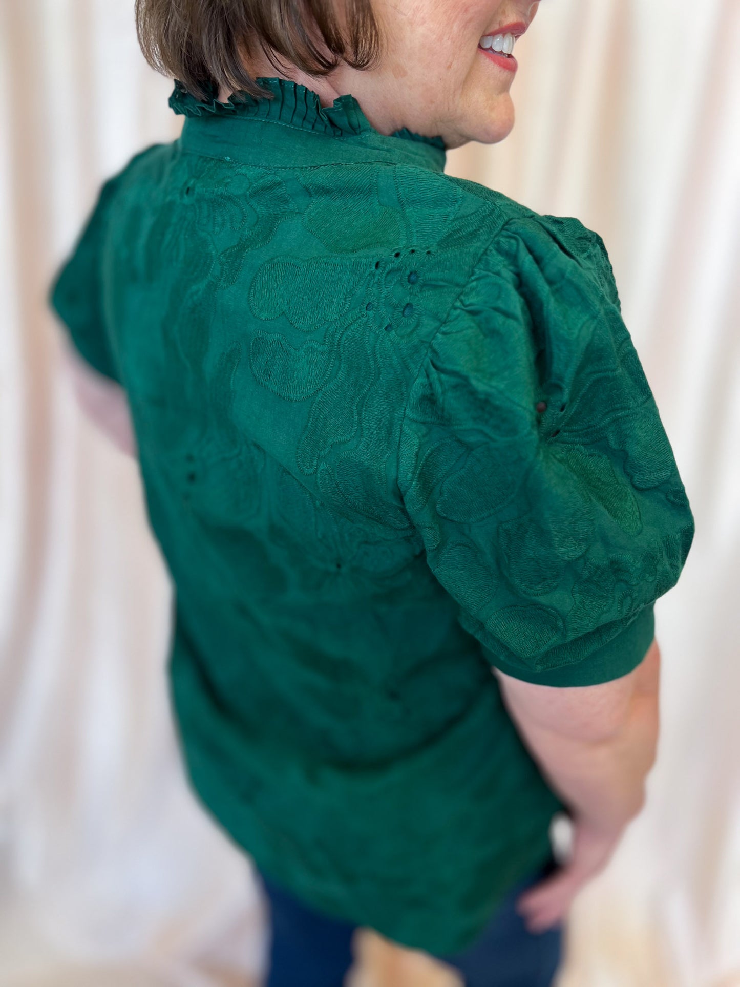 Precious Petals Curvy Green Embroidered Floral Top