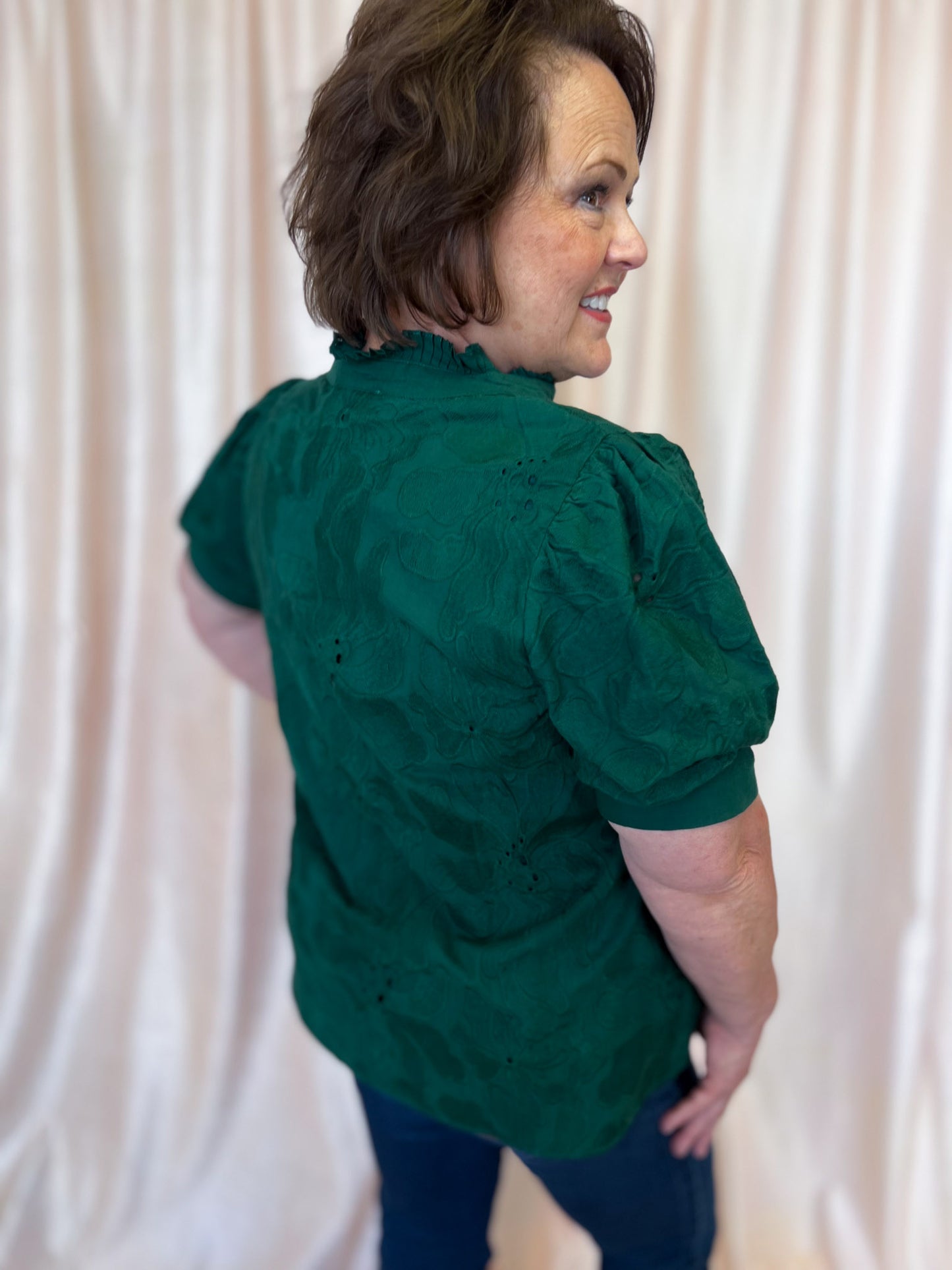 Precious Petals Curvy Green Embroidered Floral Top