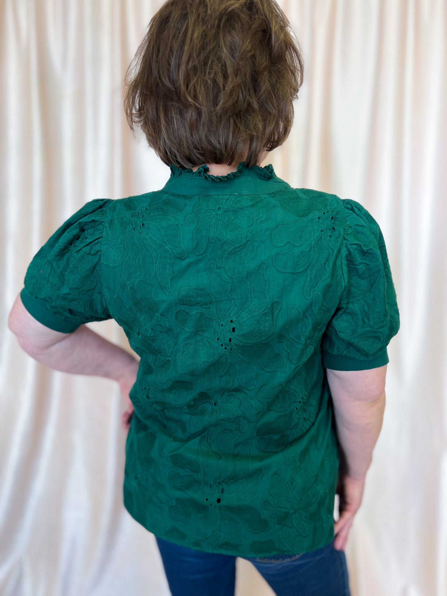 Precious Petals Curvy Green Embroidered Floral Top