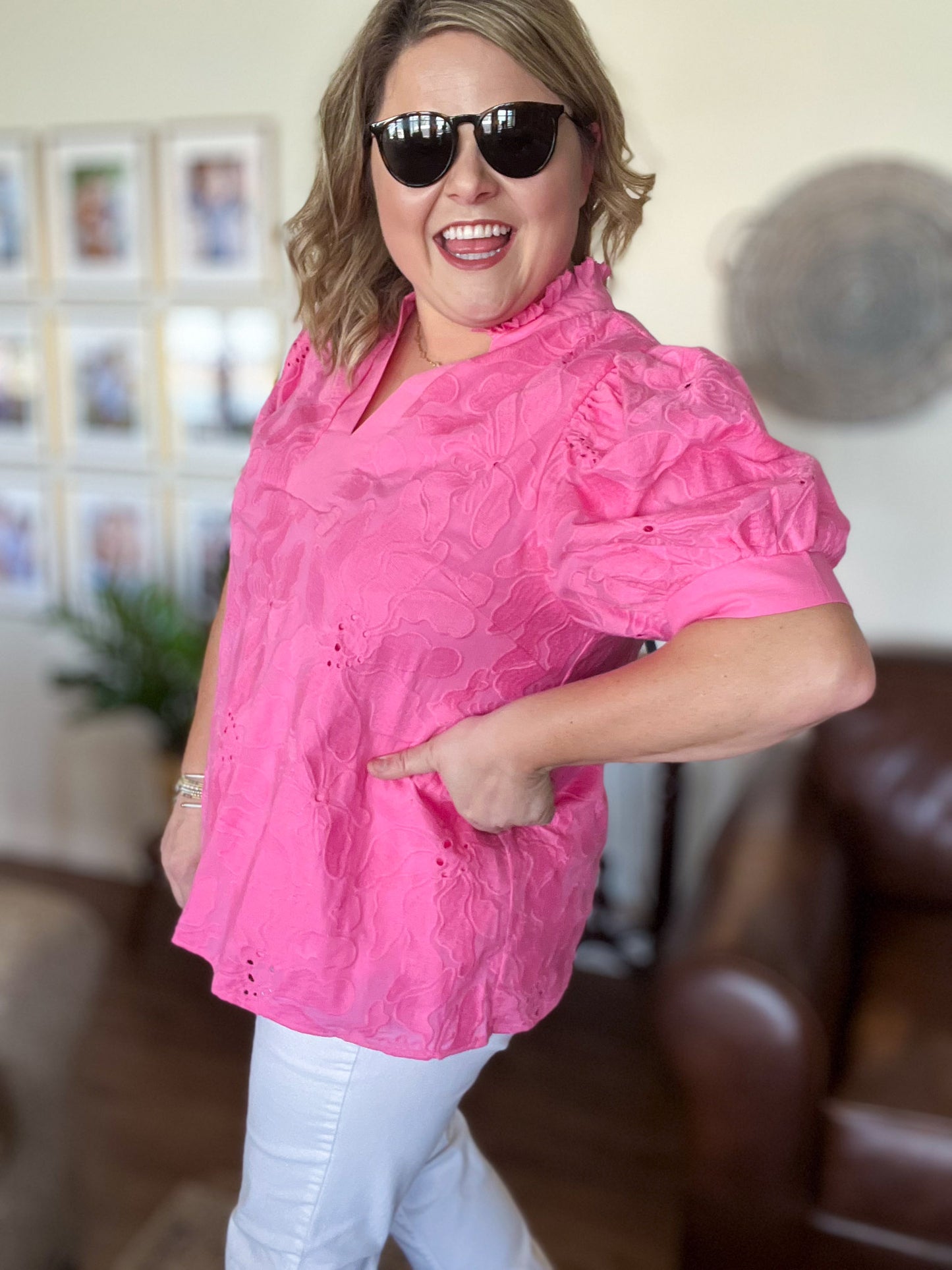 Precious Petals Curvy Pink Embroidered Floral Top