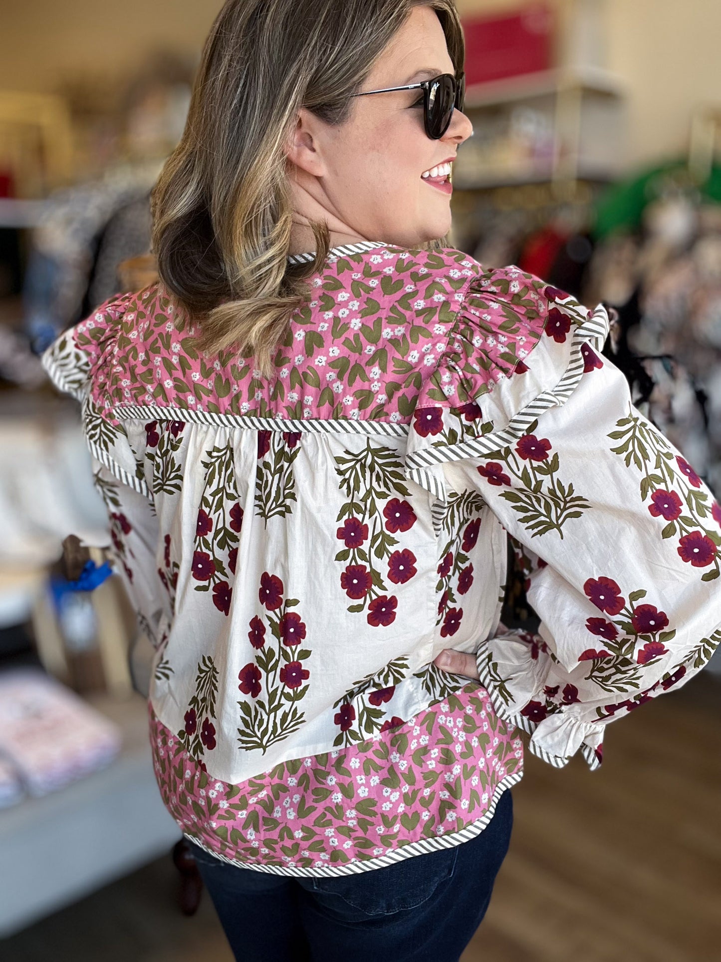 Pretty as a Picture Long Sleeve Patchwork Top