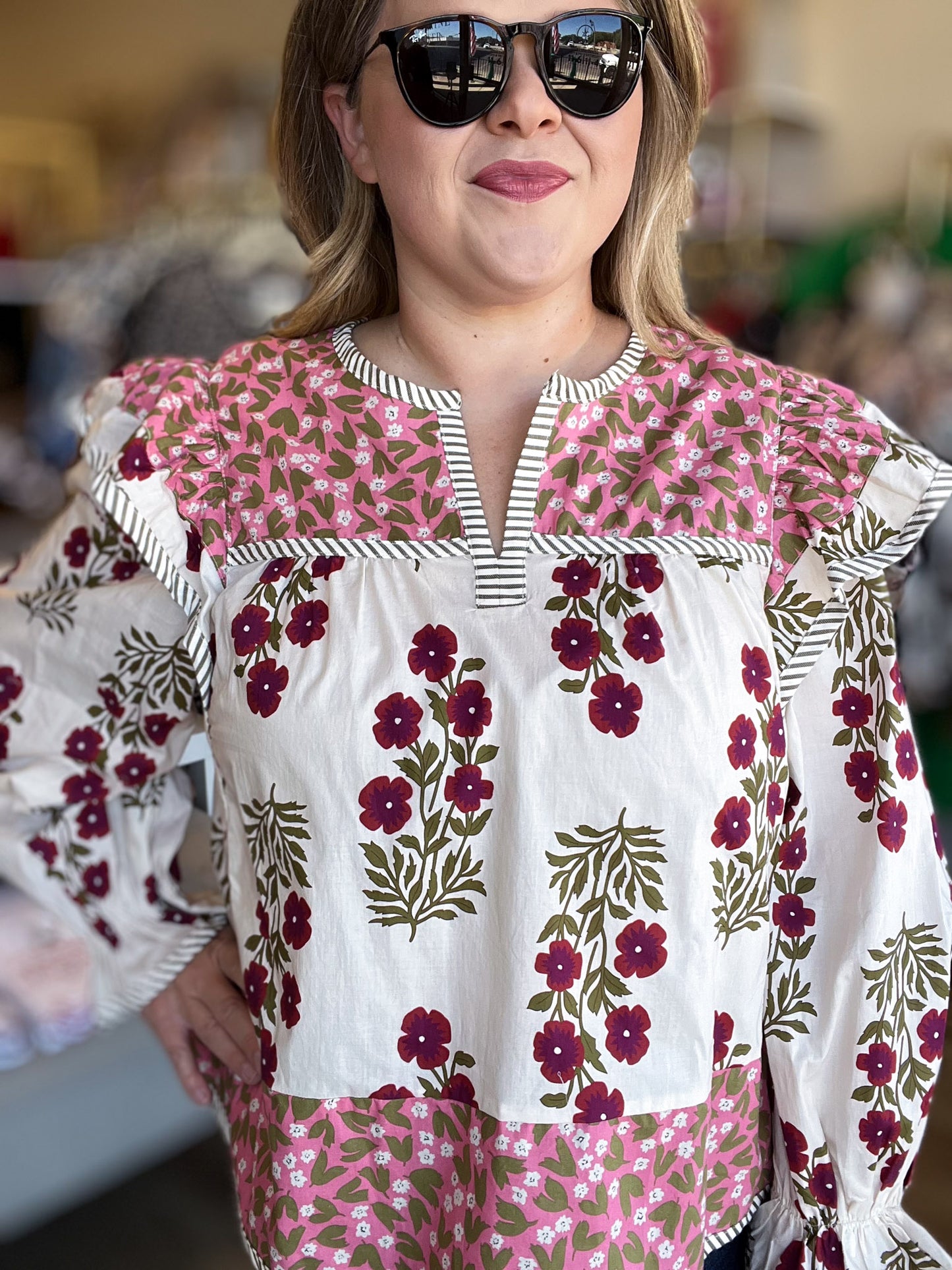Pretty as a Picture Long Sleeve Patchwork Top