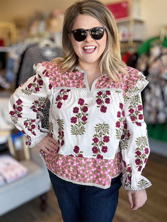 Pretty as a Picture Long Sleeve Patchwork Top