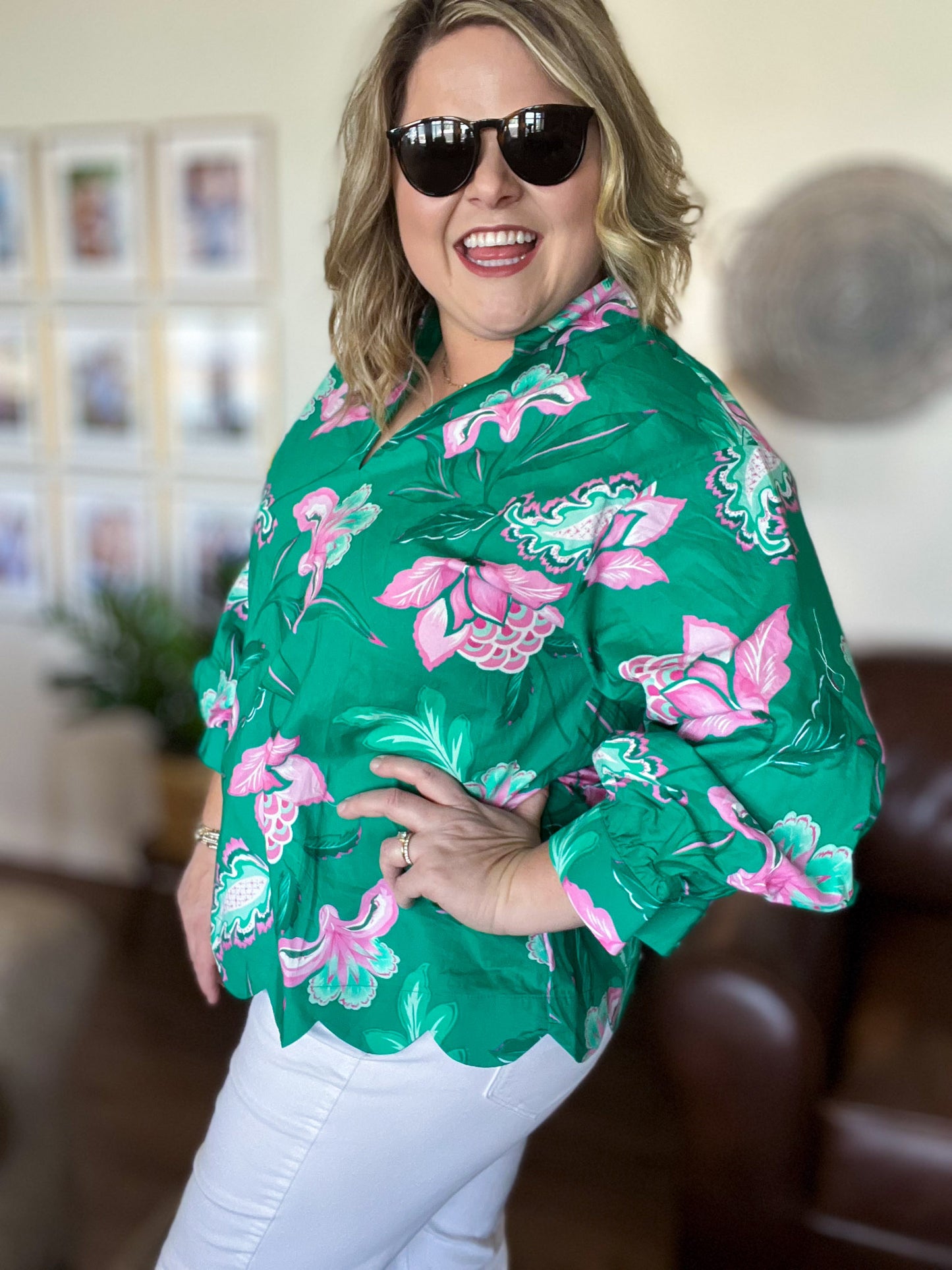 Provence Petal Curvy Green Floral Top