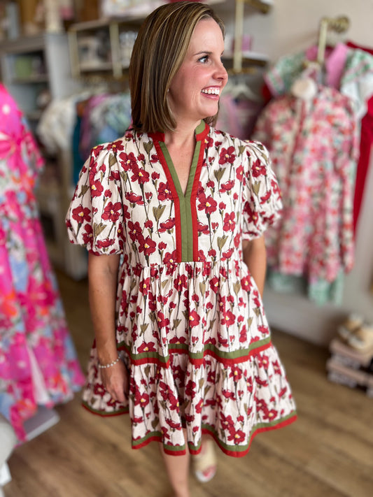 Pumpkin Spice Curvy Rust Floral Mini Dress