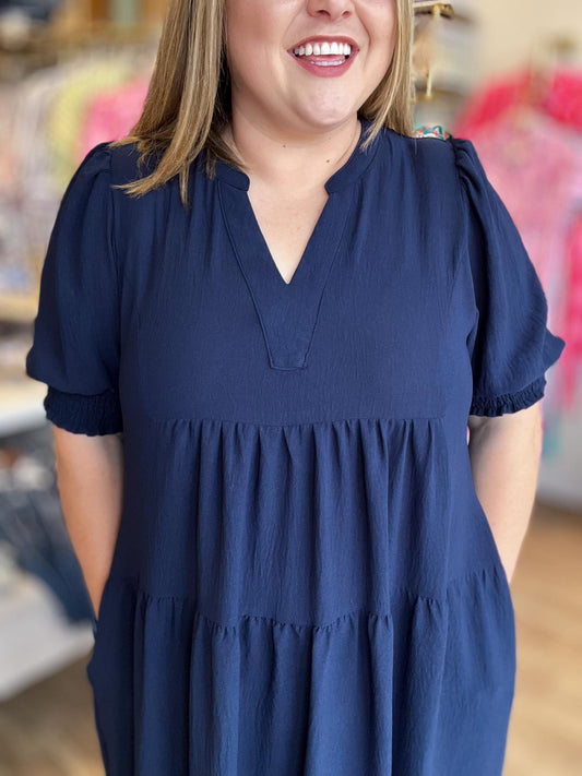 Quiet Luxury Curvy Navy Midi Dress