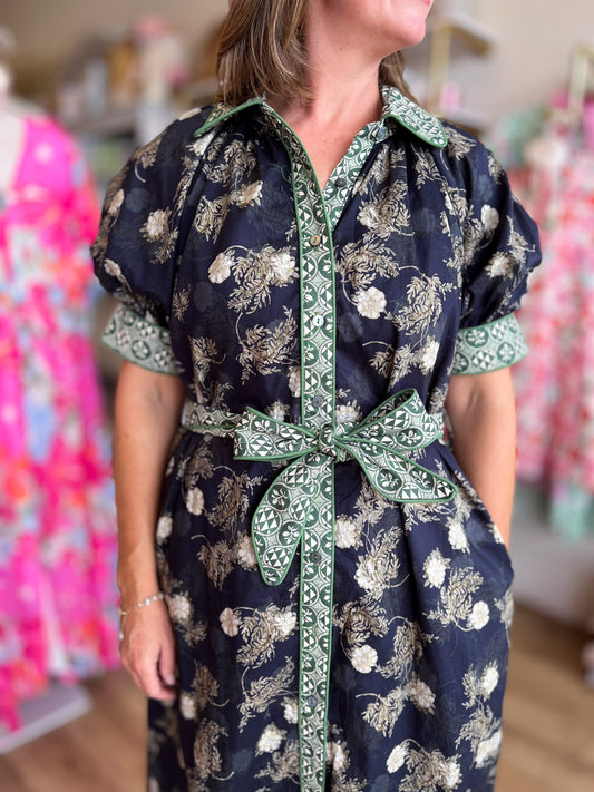 Quintessentially Quaint Navy Floral Midi Dress