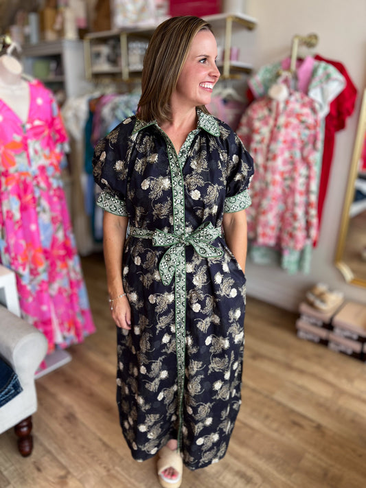 Quintessentially Quaint Navy Floral Midi Dress