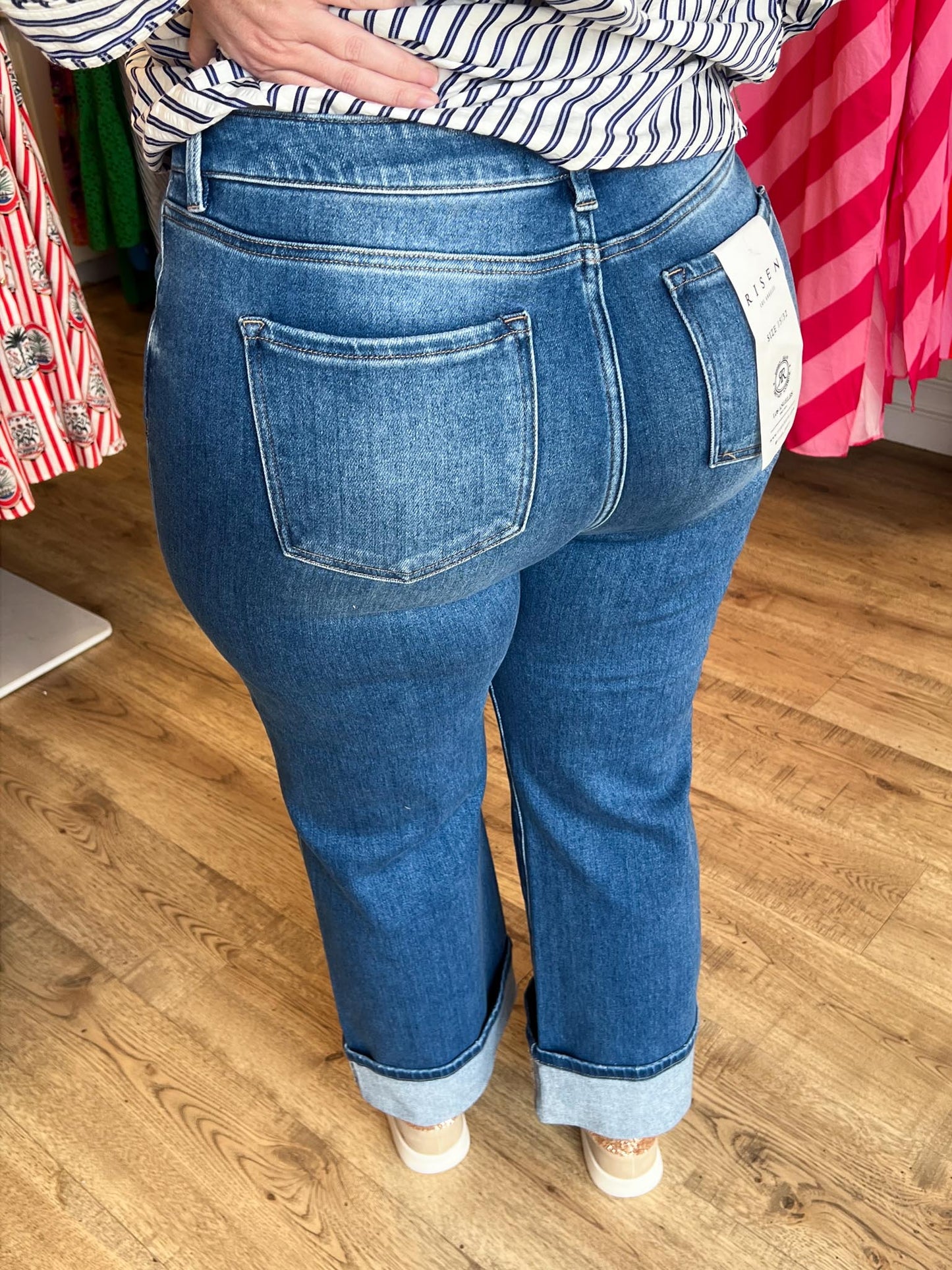 Risen Mid Rise Crop Straight Cuffed Jeans