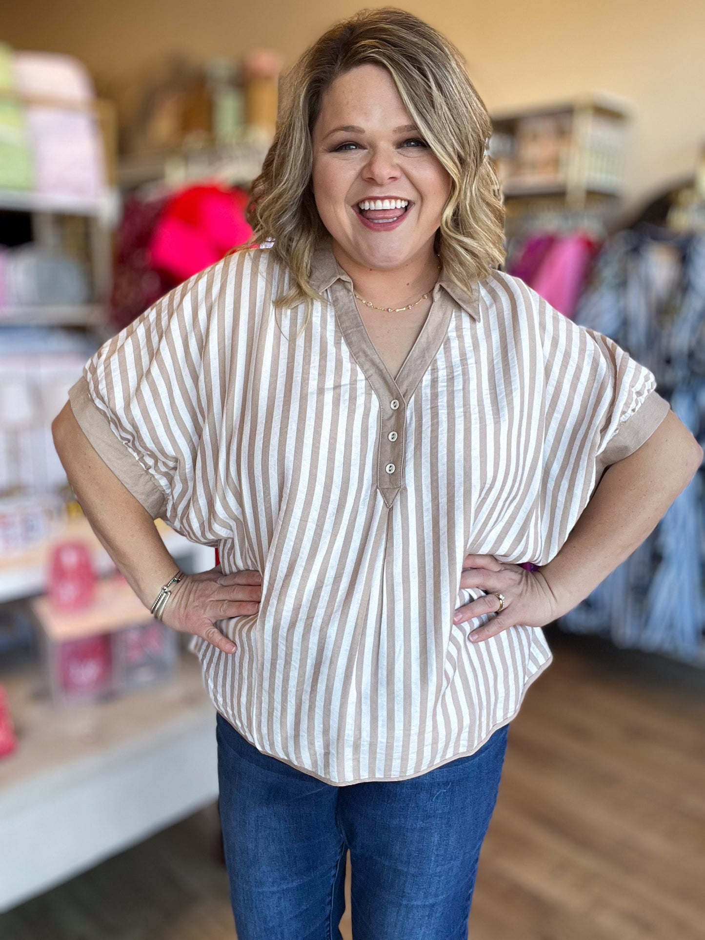 Sandy Shores Curvy Stripe Dolman Top