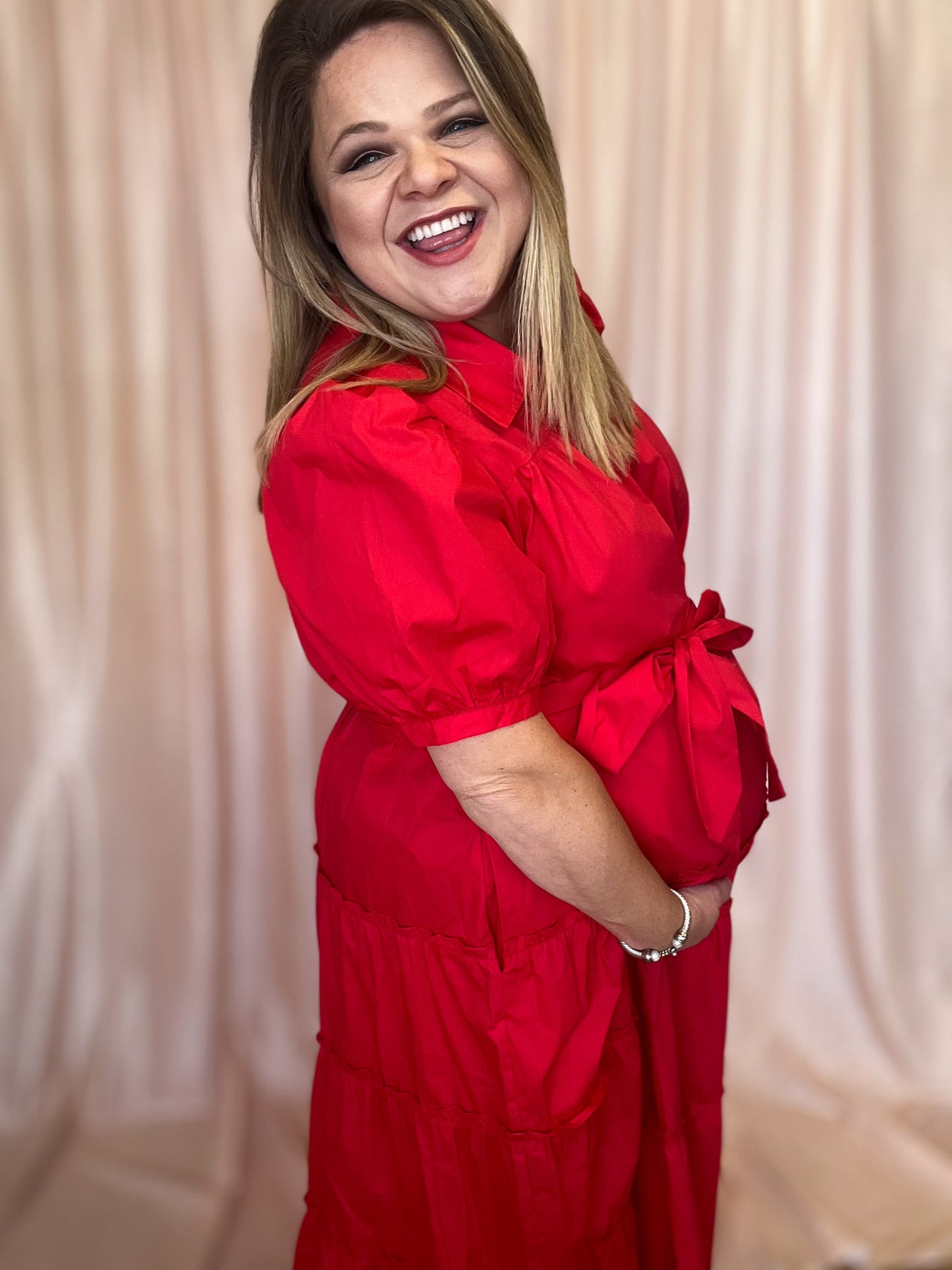 Sass & Sophistication Plus-Size Red Tiered Midi Dress