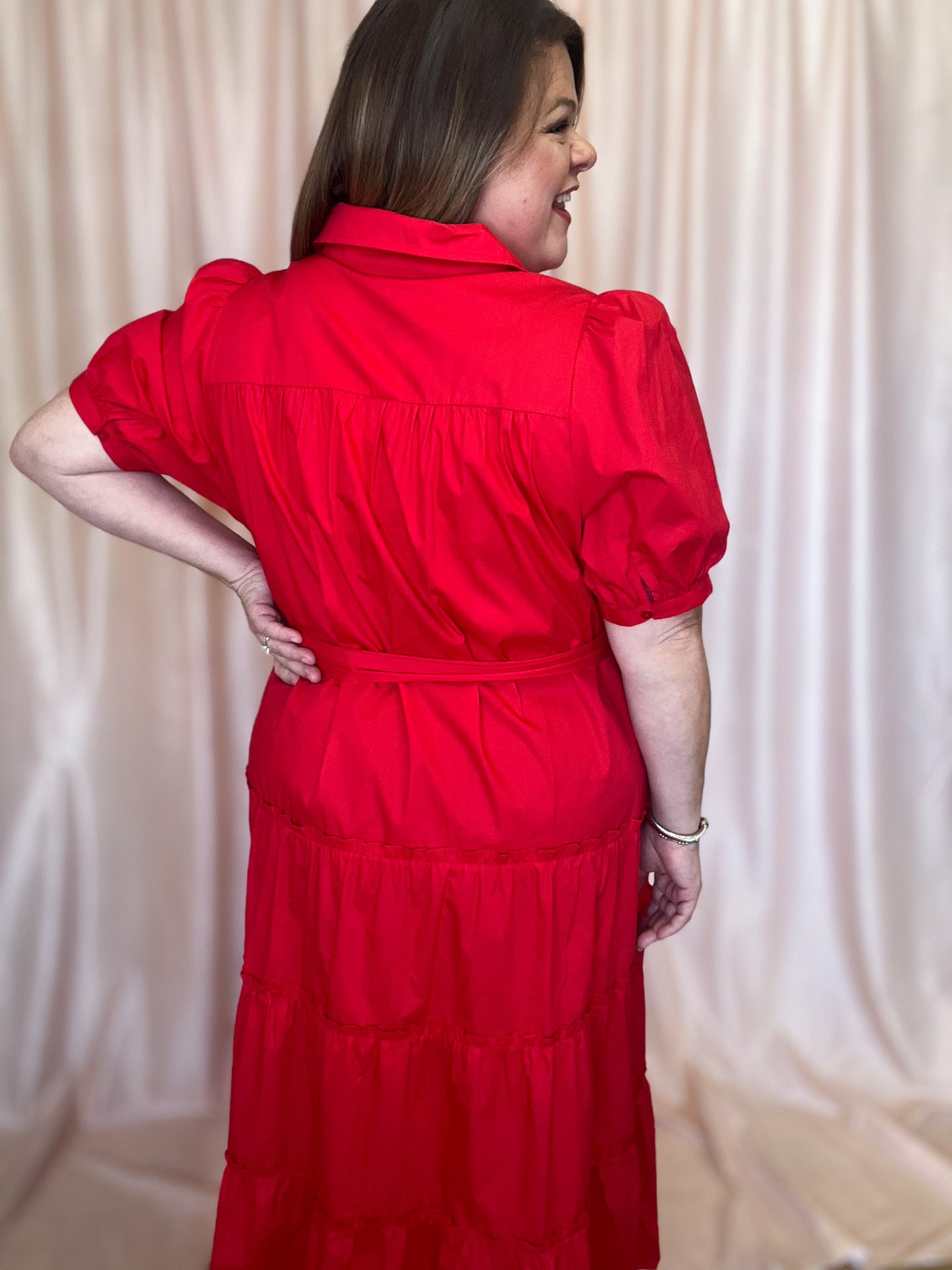 Sass & Sophistication Plus-Size Red Tiered Midi Dress