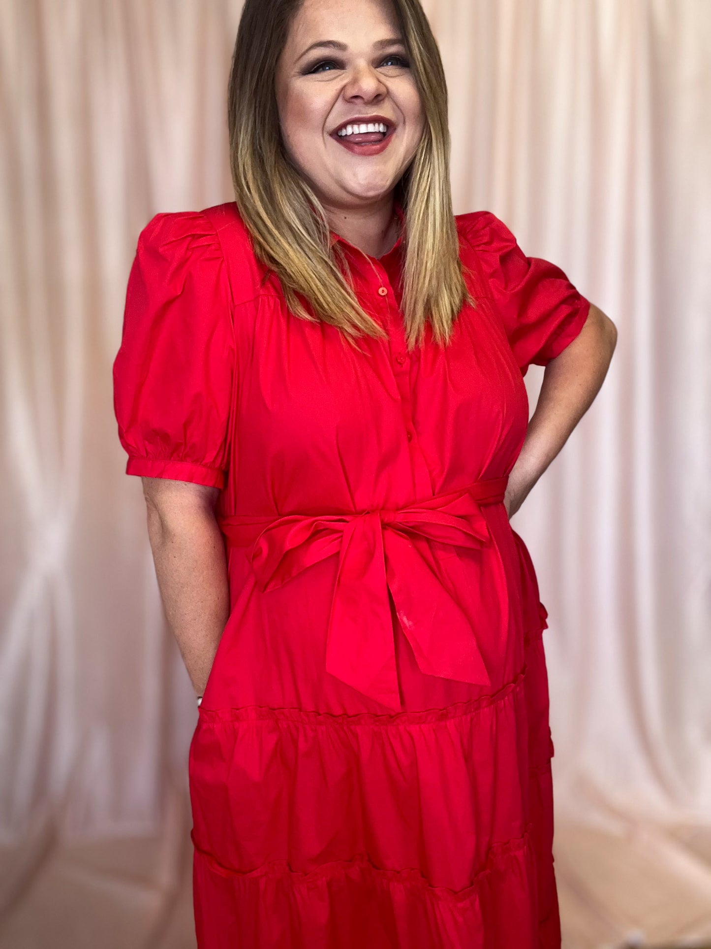 Sass & Sophistication Plus-Size Red Tiered Midi Dress
