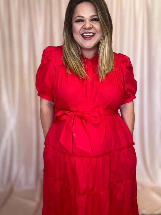 Sass & Sophistication Plus-Size Red Tiered Midi Dress