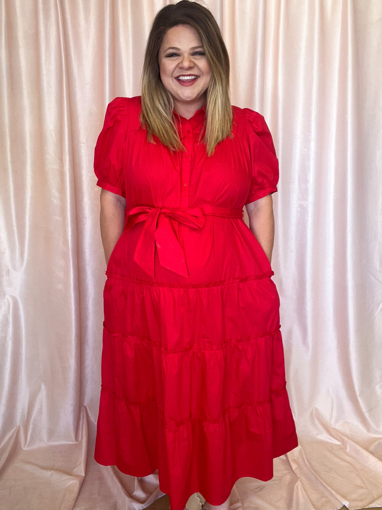 Sass & Sophistication Plus-Size Red Tiered Midi Dress