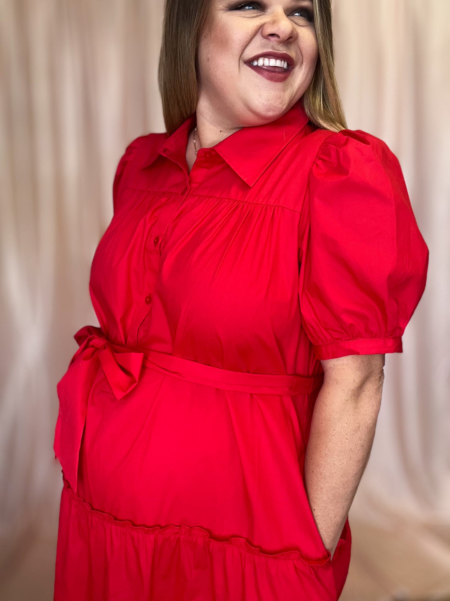 Sass & Sophistication Plus-Size Red Tiered Midi Dress