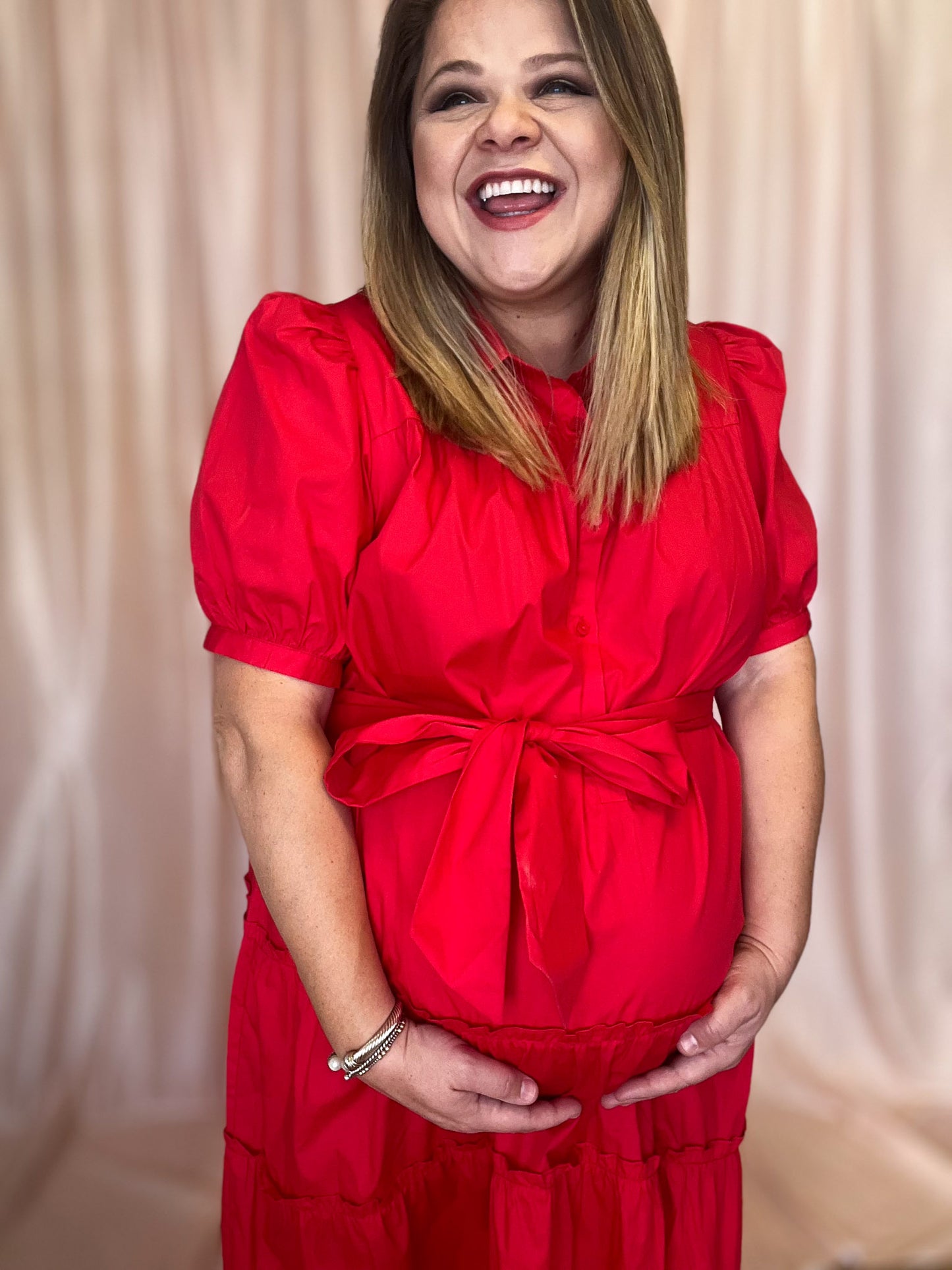 Sass & Sophistication Plus-Size Red Tiered Midi Dress