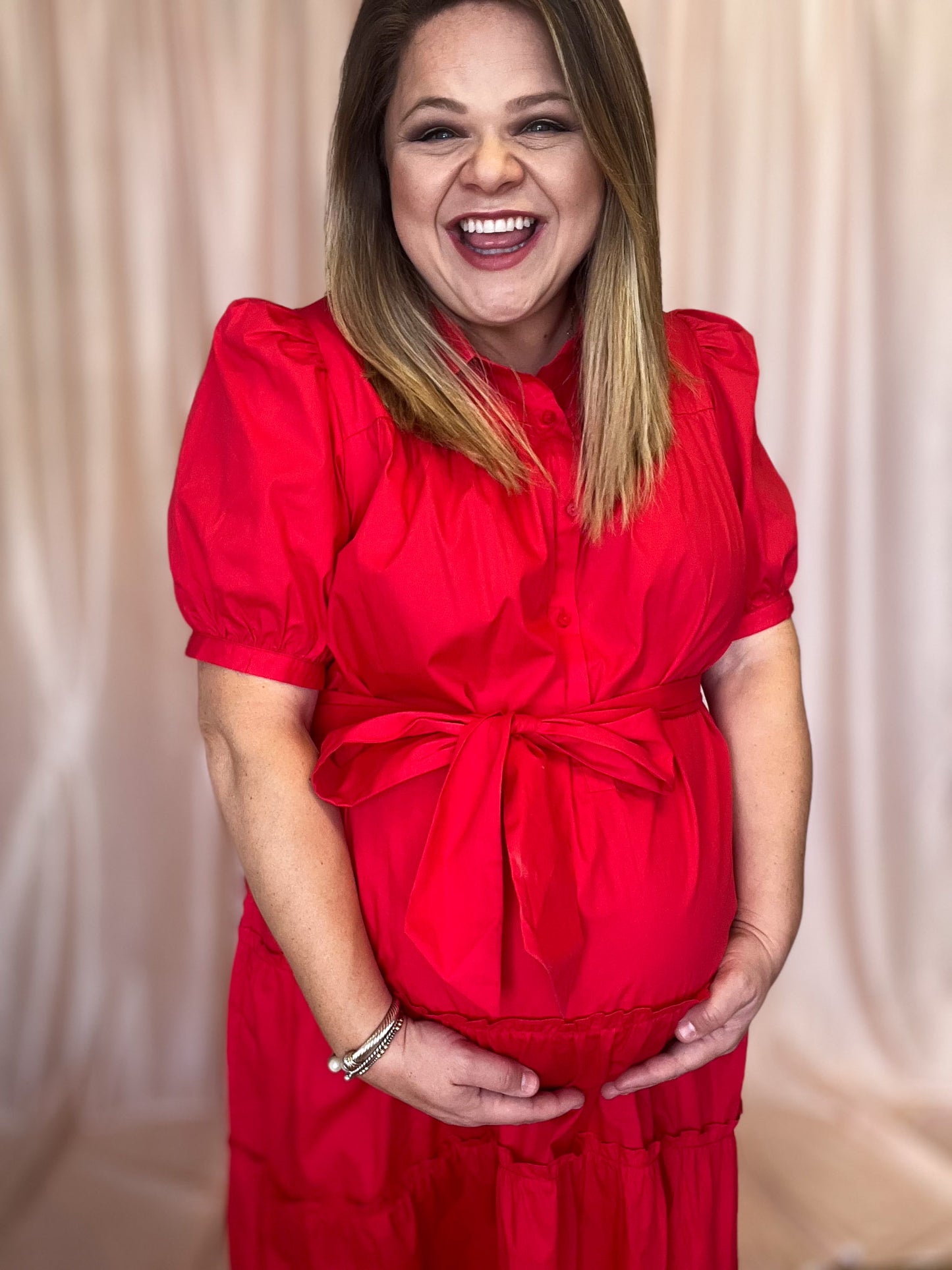 Sass & Sophistication Plus-Size Red Tiered Midi Dress