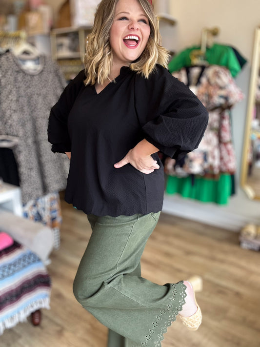 Sassifrass Curvy Olive Floral Cutout Jeans