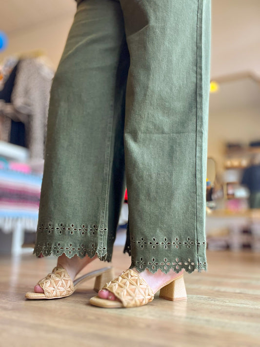 Sassifrass Curvy Olive Floral Cutout Jeans