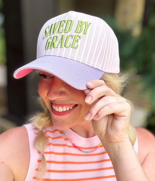 Saved By Grace Pink Striped Hat