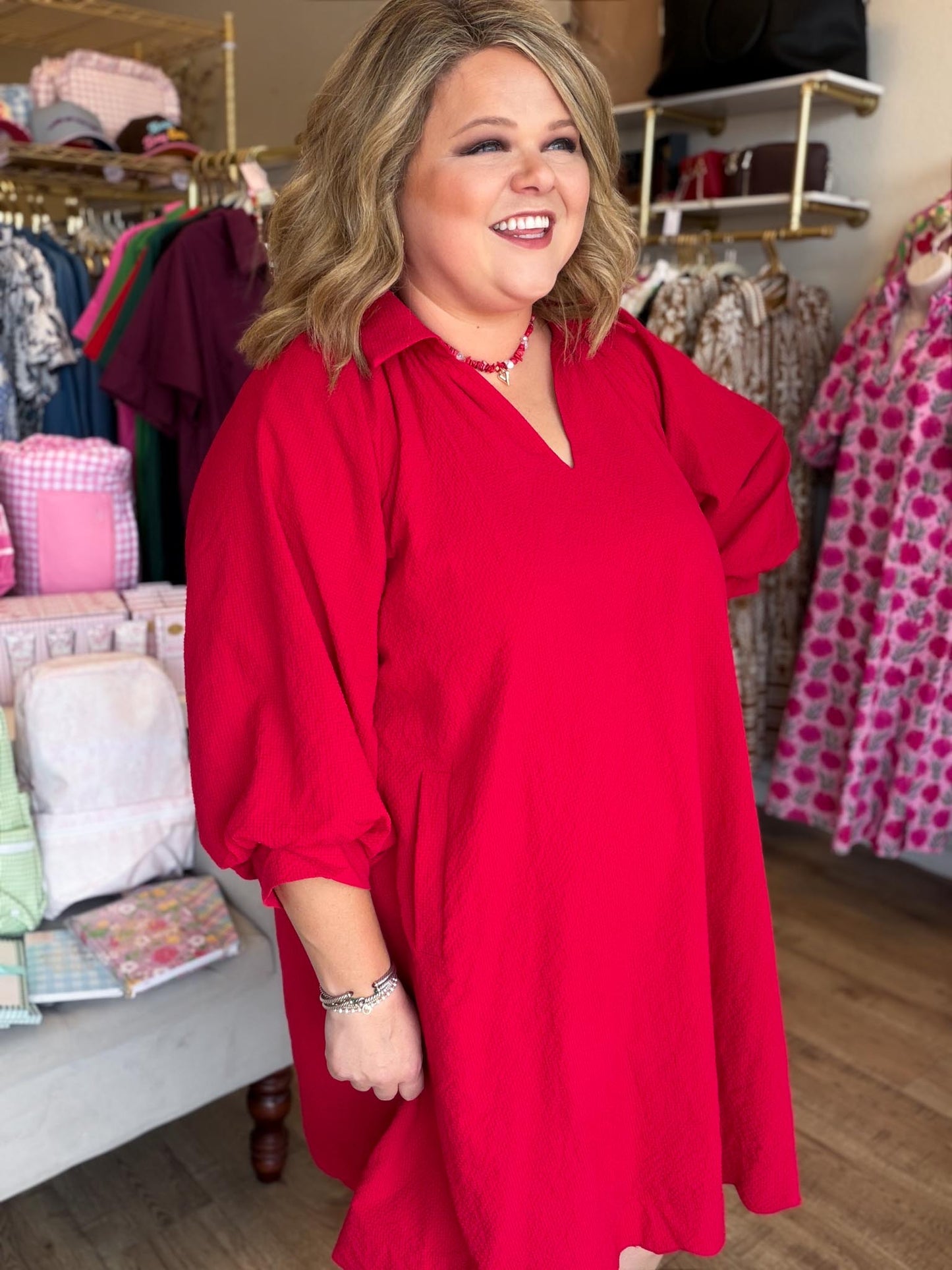 Scarlet September Curvy Red Textured Dress