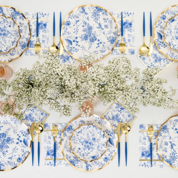 Blue Floral Wavy Paper Salad Plate