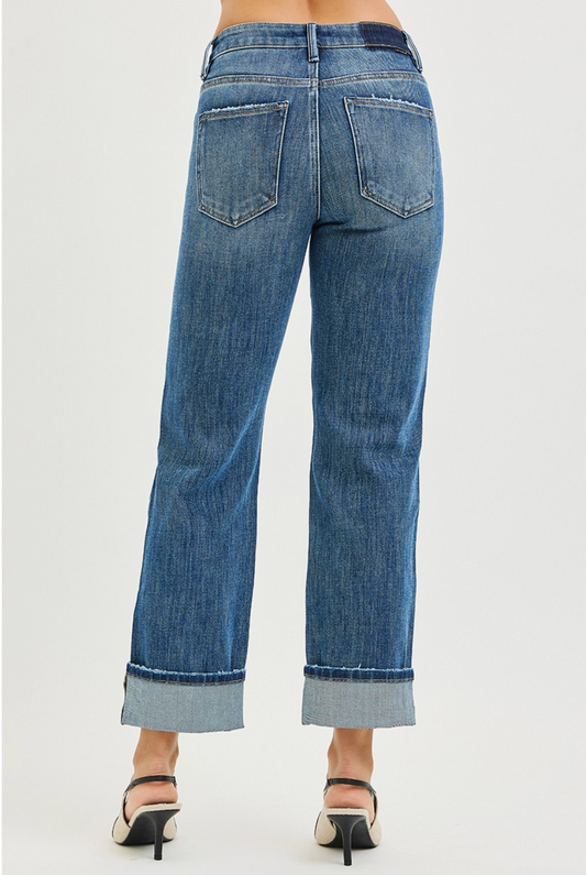 Risen Plus-Size 4-Way Stretch Slouchy Straight Jeans With Cuffed Hem