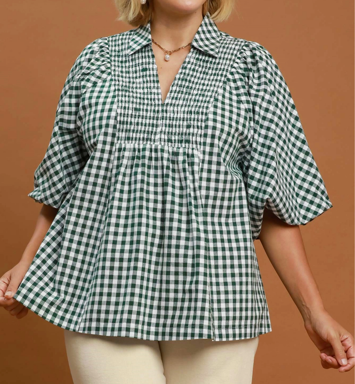 The Patch Party Curvy Hunter Green Gingham Top