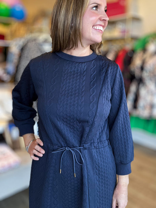 Shore is Stunning Midnight Cable Knit Mini Dress