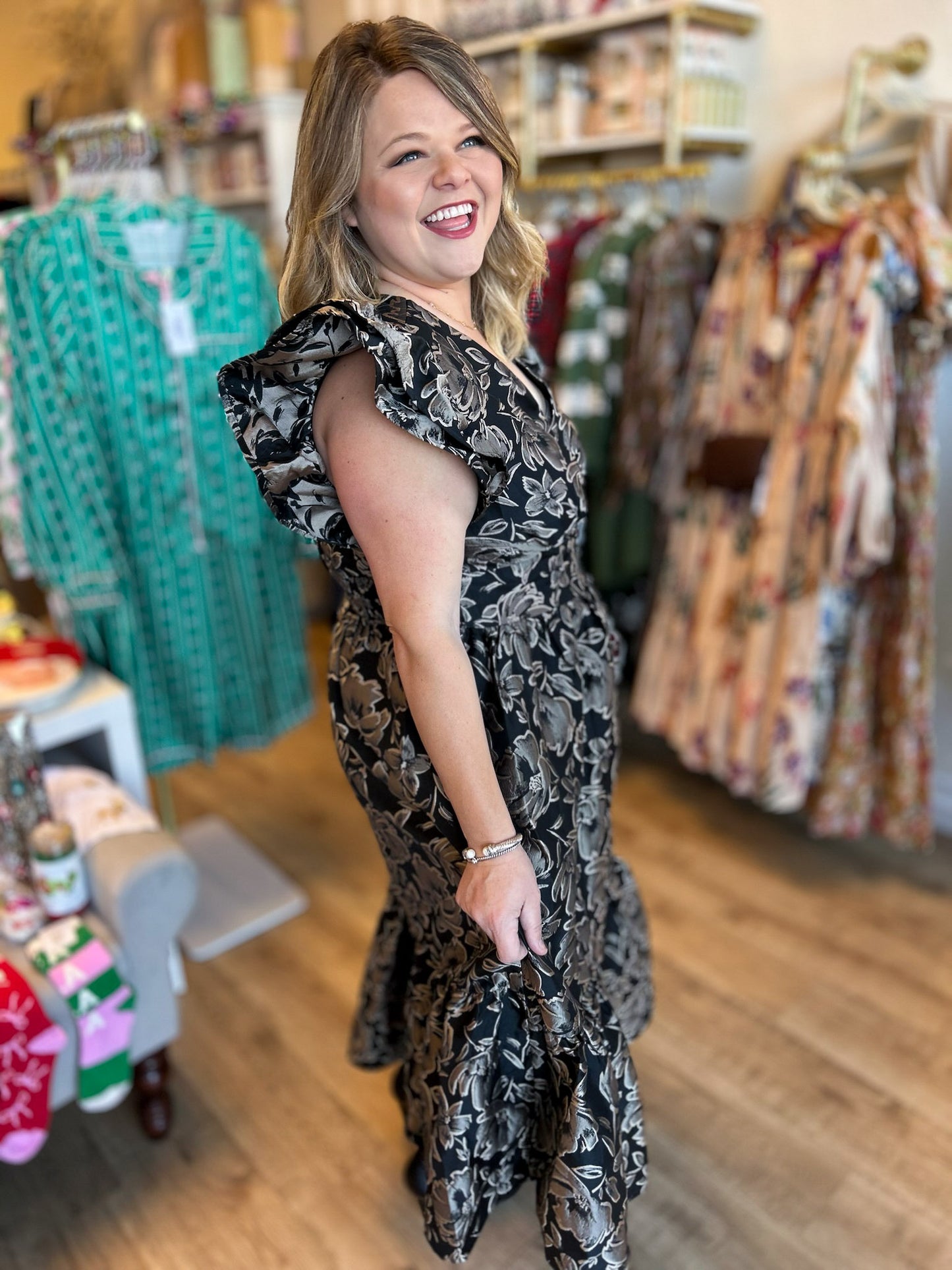 Silver Bells Plus-Size Jacquard Midi Dress