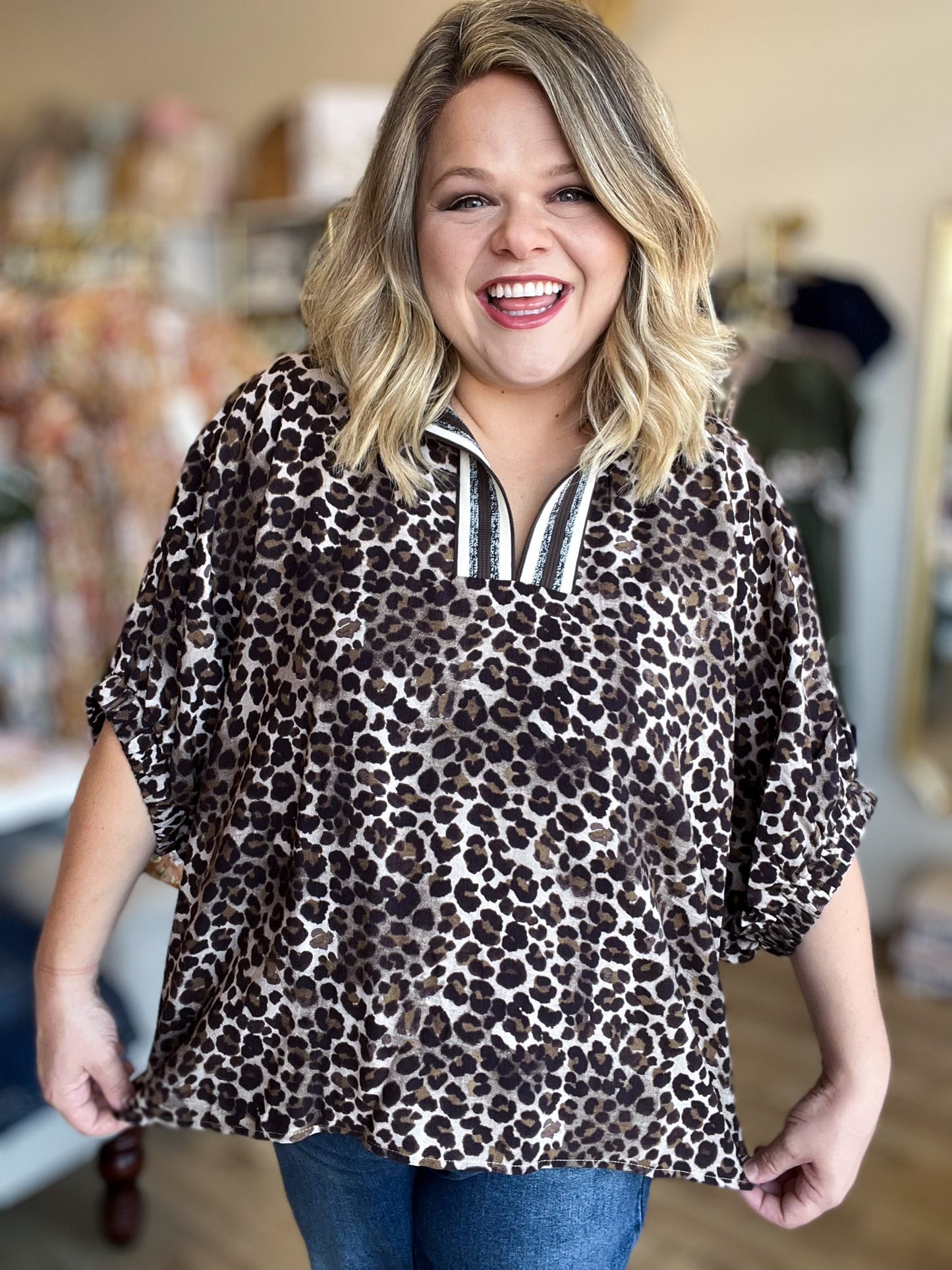 Smitten Kitten Curvy Leopard Dolman Sleeve Top