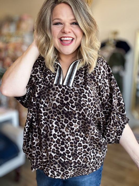 Smitten Kitten Curvy Leopard Dolman Sleeve Top