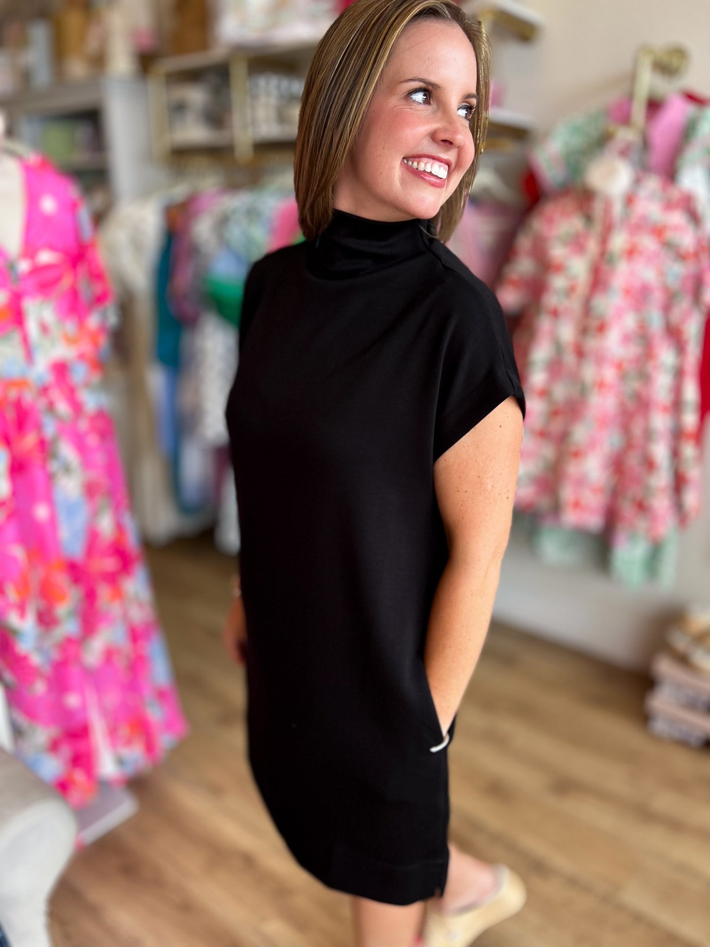 Soft & Simple Curvy Mini Black Dress