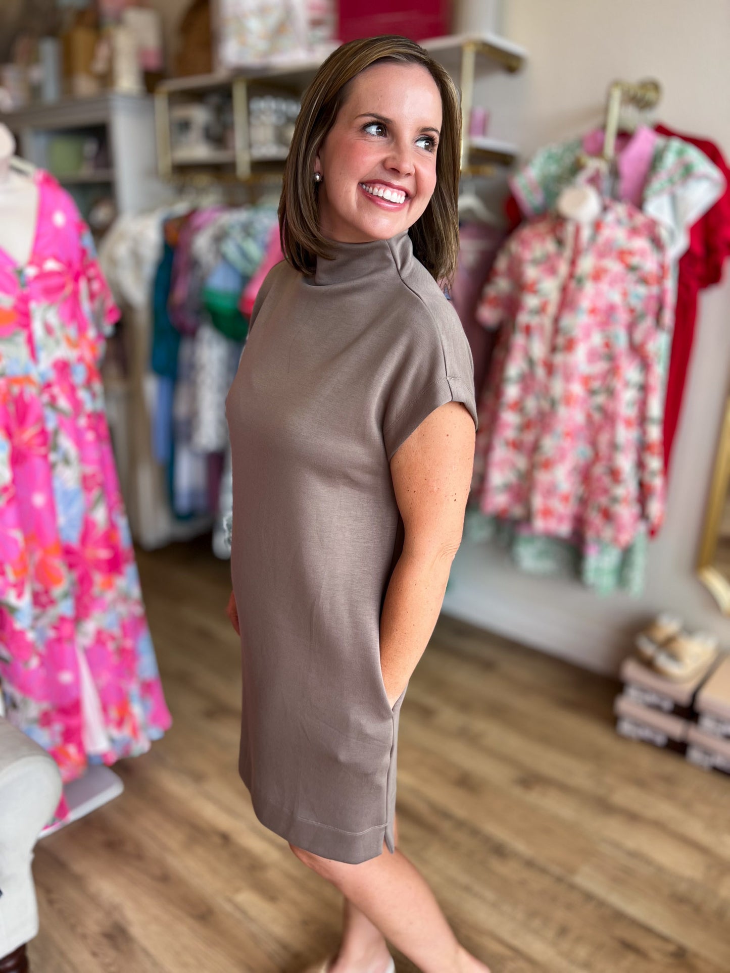 Soft & Simple Curvy Mini Light Mocha Dress