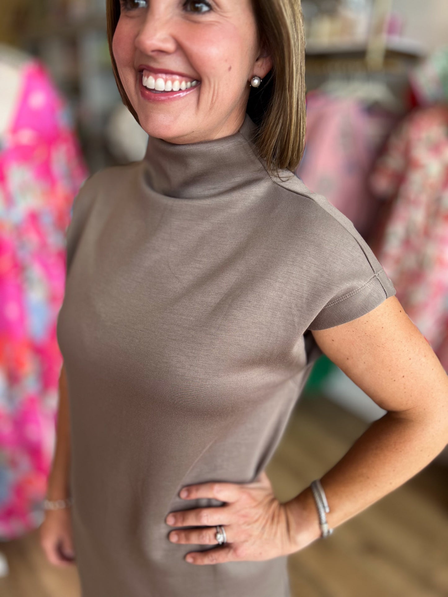 Soft & Simple Curvy Mini Light Mocha Dress